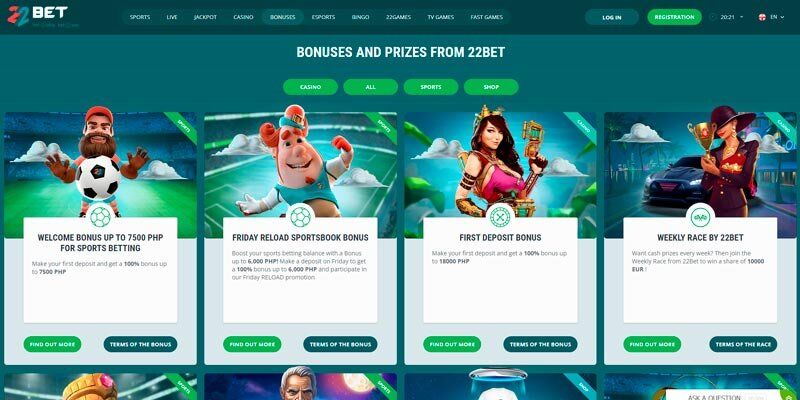 big bookmaker 22bet - promo page 